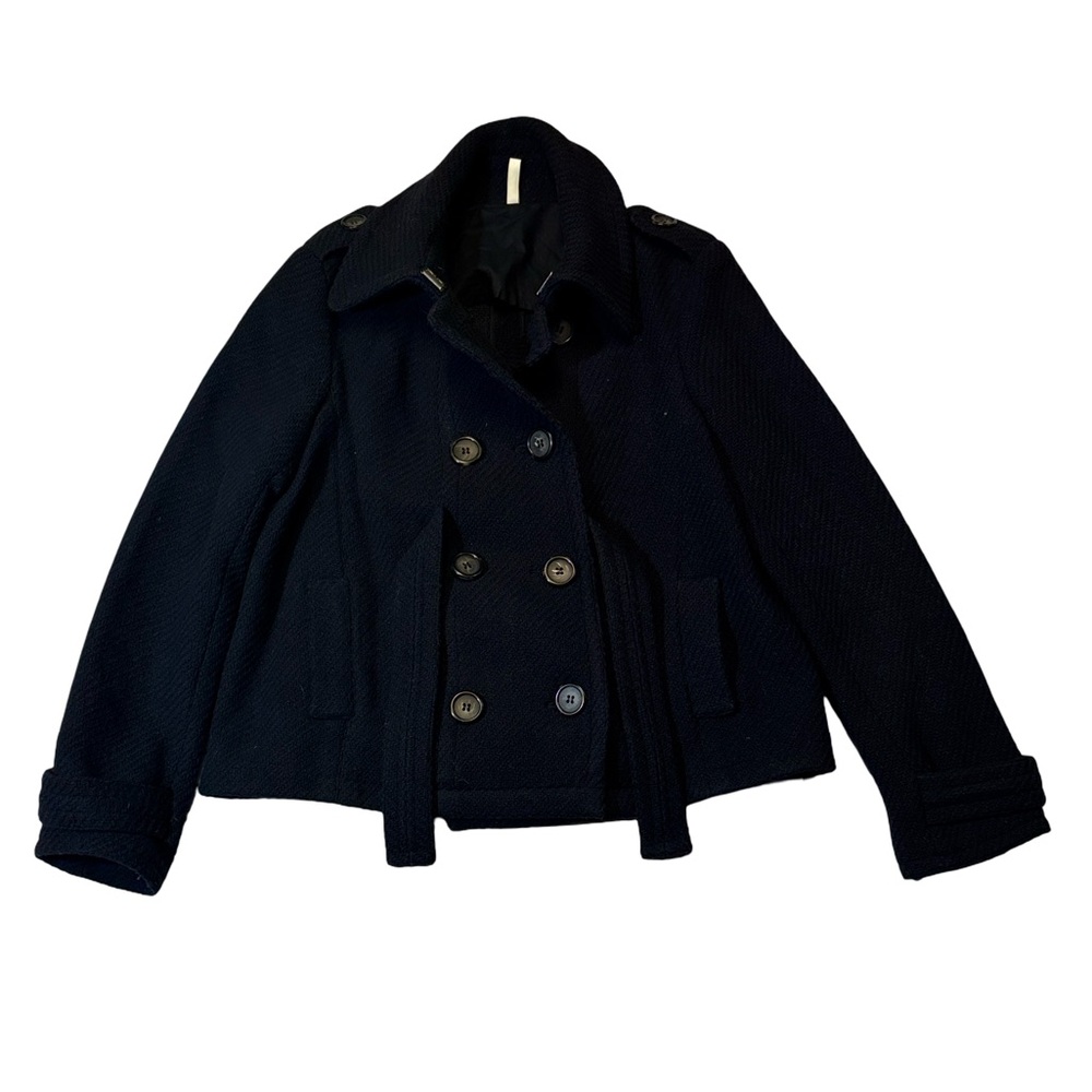 IRO women’s 40 dark navy blue wool blend double breast pea coat EUC